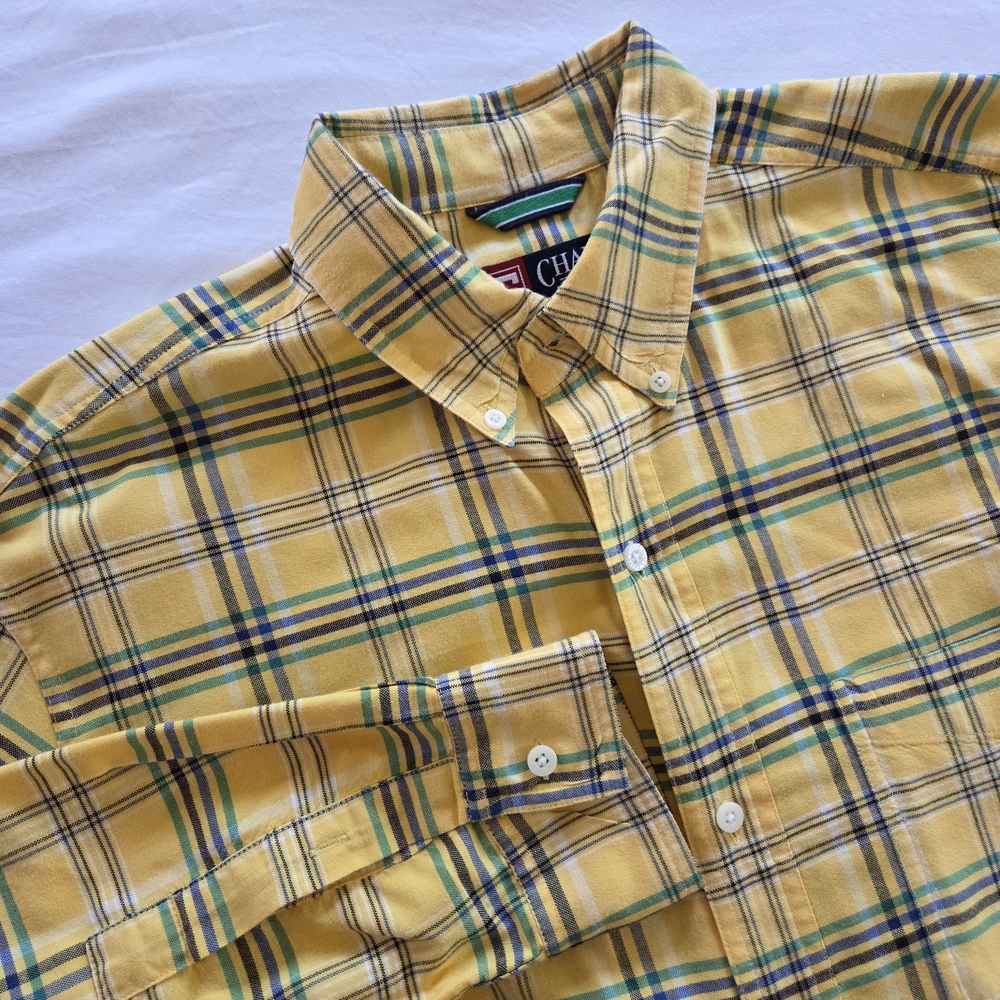 Chaps Yellow Cotton Plaid Men's Shirt Size M